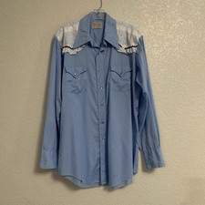 Vtg 70s H Bar C Ranchwear Shirt Mens L Western Pearl Snap Long Tail Cowboy Rodeo