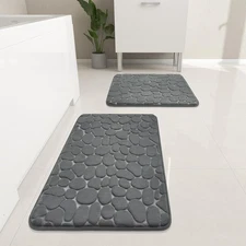 Bathroom Rugs Set 2 Piece Cobblestone Memory Foam Bath Mats Extra Thick Non Sl
