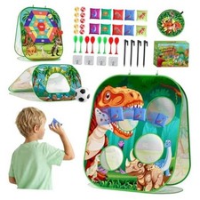 4-in-1 Bean Bag Toss Game for Kids, Cornhole Dart Board Set for Dinosaur