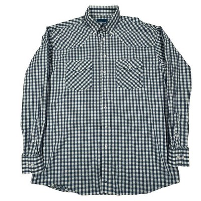 Resistol Rockabilly Western Shirt Mens XL Blue Gingham Textured Cowboy
