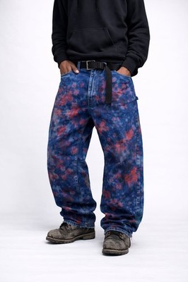 Vintage Lee Custom Multi-Color Tie-Dye Acid Wash Wide Leg Denim
