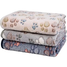 Dog Blankets 3 Pack Soft Fluffy Fleece Warm Sleep Mat Paw Print Design