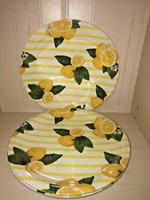 NEW! 4 Novogratz Melamine Dinner Plates 10 1/2" Yellow Striped With Lemons SET