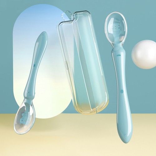 Cuchara de silicona para bebé entrenamiento alimentación primera etapa cuchara de alimentación azul