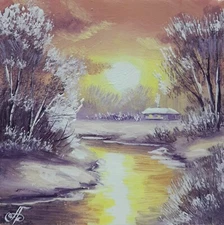 Gift Original Winter Painting Hand Painted Wall Art Home Decor Ukrainian Artist