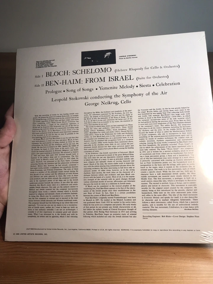 Sealed Stokowski Symphony Of The Air George Neikrug Bloch Shelomo Ben Haim - Image 2 of 3