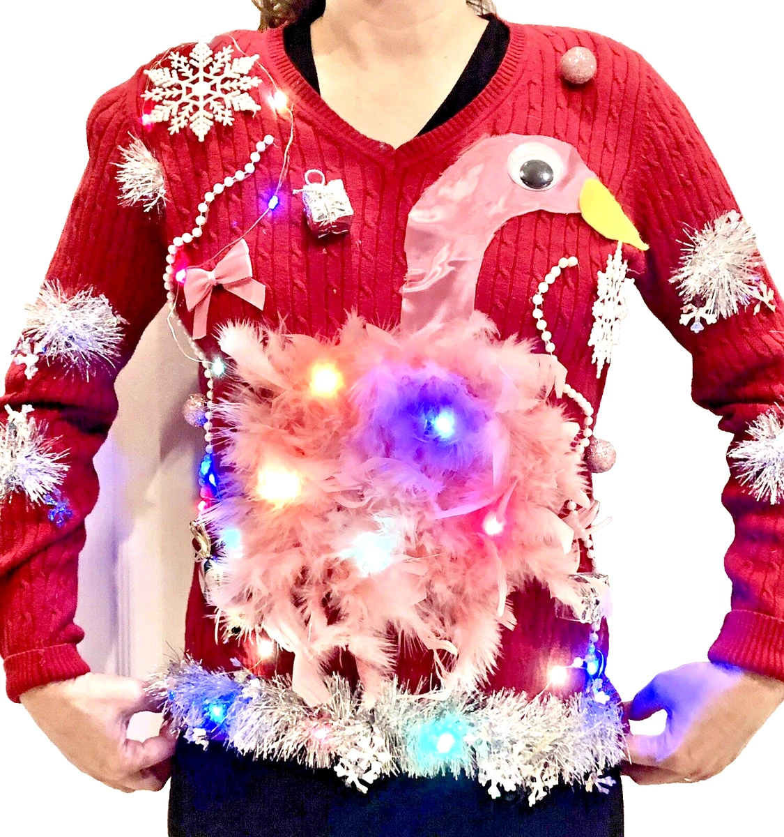 Light up flamingo christmas sweater cheap