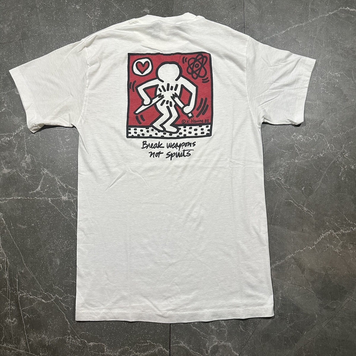 Vintage 1988 Keith Haring Art T Shirt Break Weapons Not Spirits 