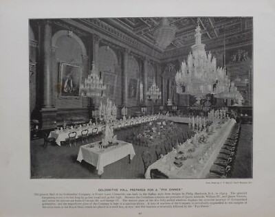 1896 London Aufdruck + Text Goldschmiede' Company Bankett Hall Pyxis Dinner
