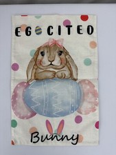 Easter Garden Flag EGGCITED BUNNY Easter Eggs  Bunny with Pink Bow 12"x18"