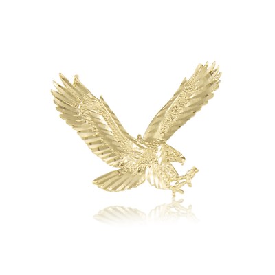 14K massiver Gelbgold Adler Anhänger fliegender Vogel Durchmesserschliff Halskette Charm Herren Damen