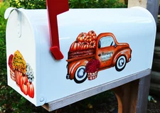 Mailbox Magnet (Partial Cover) Fall Vintage Truck Orange with Pumpkins Mums 