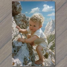Art Print Baby Climbing Mountain Dangerous Unusual Free Climb Weird Strange Funn