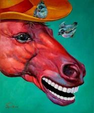 Hand Painted laughing Horse Oil Painting On Canvas - Surrealism Animal Art