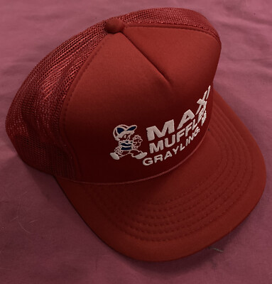 Maxi Muffler Grayling Michigan Baseball Trucker Mesh Cap Hat Snapback RED Vintag