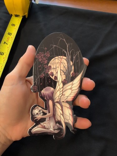 Pink Butterfly Fairy In Rose Garden With Skull Bumper Sticker Vinyl Decal 5”x 3” - Picture 2 of 4