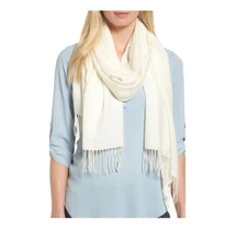 Nordstrom Tissue Weight Cashmere & Wool Fringe Scarf, 82" x 28". Ivory