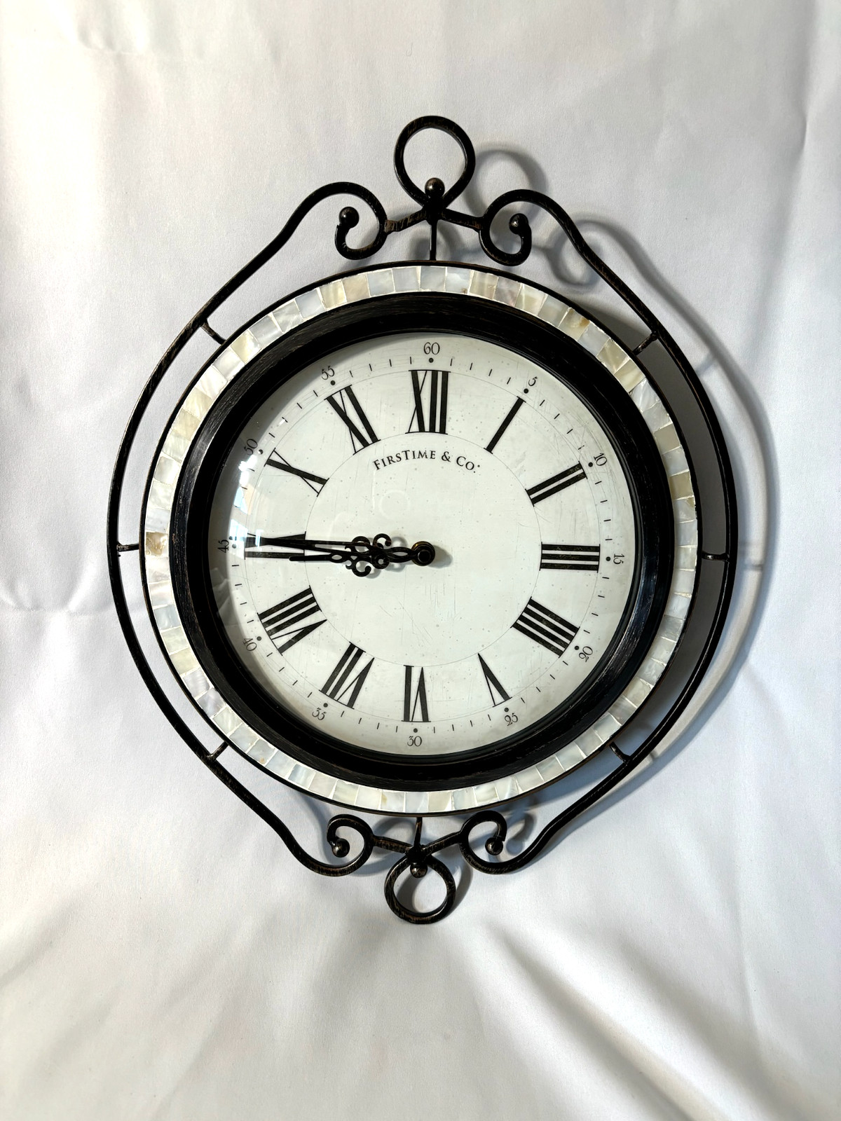 FirsTime & Co. Ivory Pearlized Tile Mosaic & Iron Hanging Clock Nice