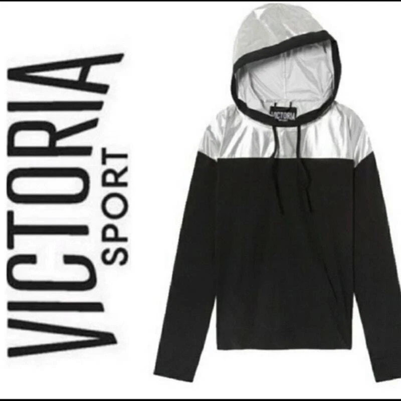 UNDERCOVER Felpa con cappuccio sportiva Victoria's Secret leggera frangivento metallizzata nera taglia M