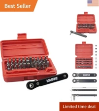 Versatile 34-Piece Bit Set and Mini Ratchet Wrench - Compact Storage Included