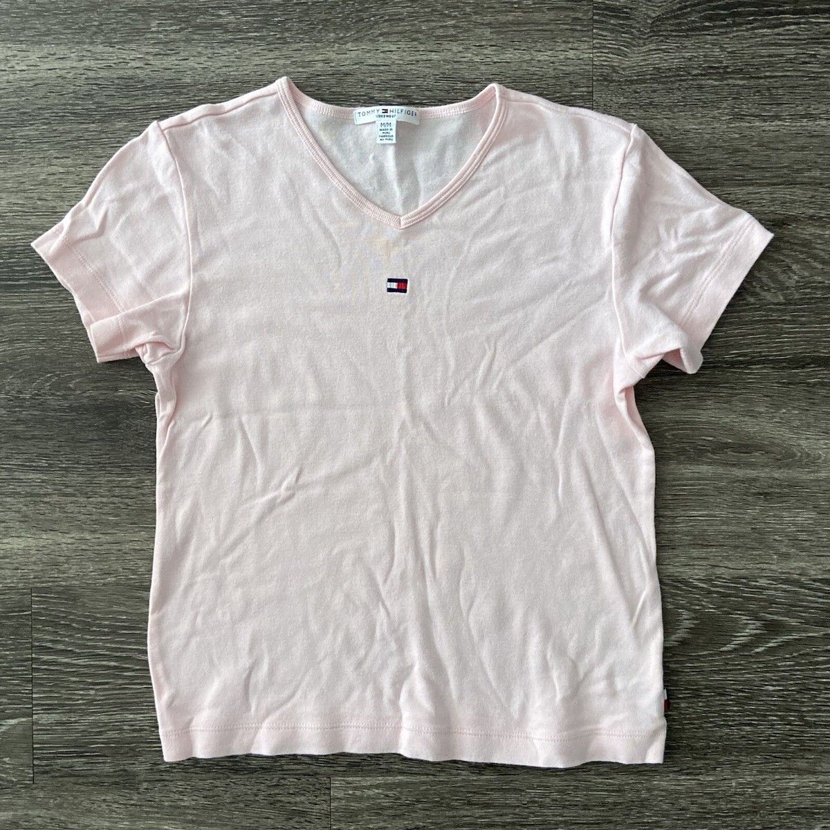 Tommy Hilfiger Light Pink Baby Tee Shirt Embroidered Logo Women's