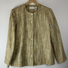 Alfred Dunner Womens Sz 14 Gold Tan Beige Tweed Blazer Jacket