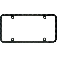 Swarovski Black Crystal Bling Slim license plate frame Inlay Black Frame