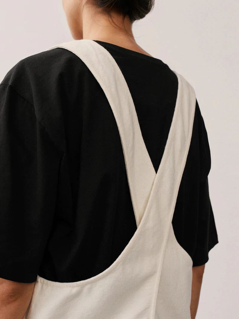 OFF WHITE Grembiule Skall Studio Skall bianco sporco abito incrociato cotone tunica vestito nuovo M L