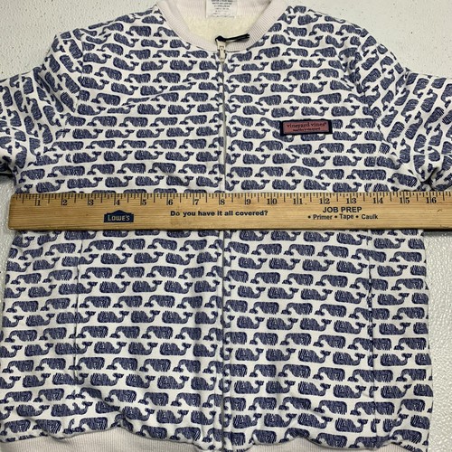 Vineyard Vines Girls Sz Medium White Blue Reversible Fuzzy Full Zip Whale Jacket - Picture 5 of 8