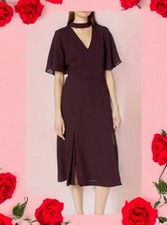 Ann Taylor Dress Keyhole Choker Neck Flutter Sleeve Pleated, Women’s Size 4