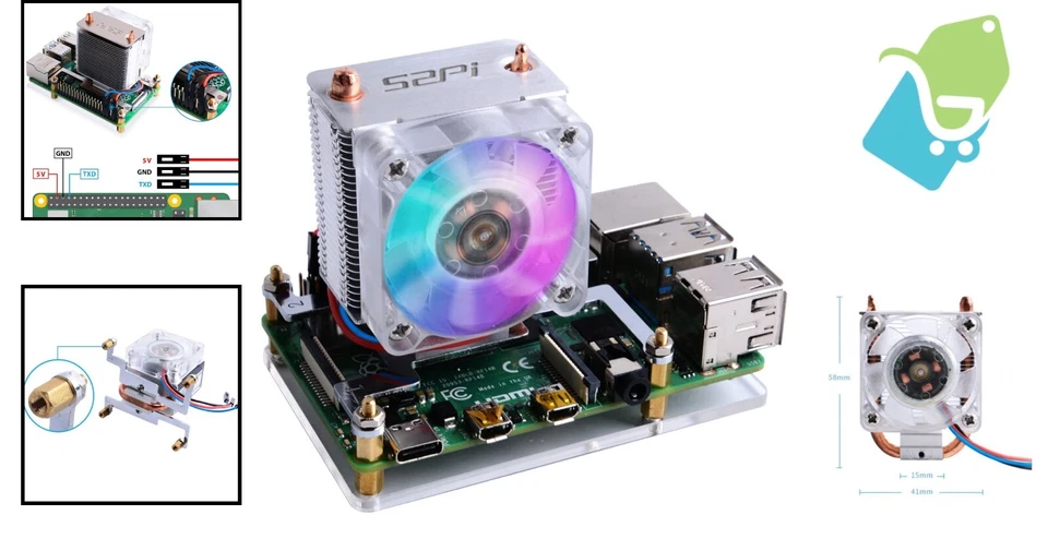 Premium Ice Tower Cooler: RGB Cooling Fan with Copper Heatsink for Raspberry Pi - Image 2 of 4