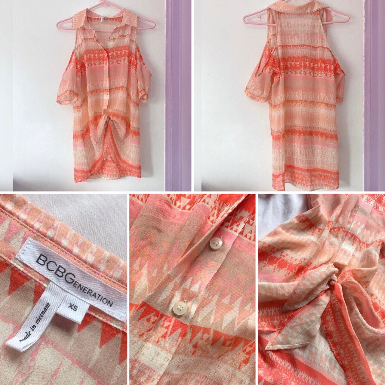 BCBGeneration Orange Aztec Boho Cold Shoulder She… - image 4