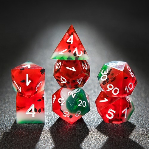 RPG Würfel Set Harz Spielwürfel 7-Teilig DnD Rollenspiel Würfelzeit Wassermelone - Picture 2 of 7