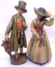 ANRI Groedner 10" Man Woman Wood Carved Figurine Costume