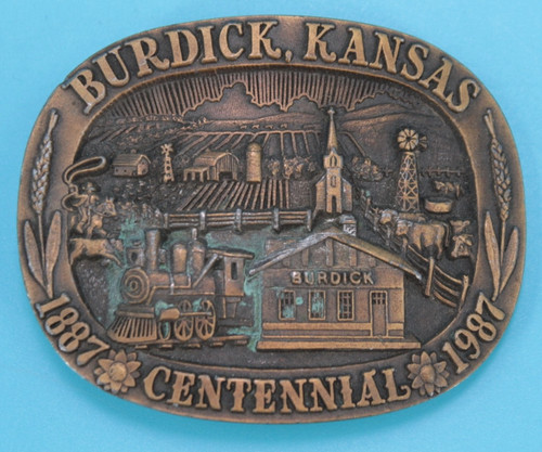 VTG 80s Burdick Kansas 1987 Centennial Commemorative Western Belt Buckle