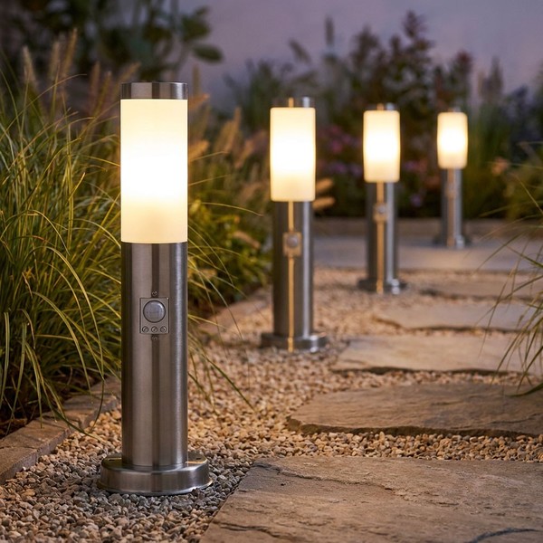 4X AußEnlampe Wegeleuchte Stehlampe Bewegungsmelder Gartenlampe Silber H 45 Cm-image