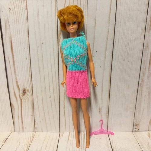 Vintage Barbie Bubble Cut Doll in Knit Hit Dress 1804 Titan Hair Needs Repair