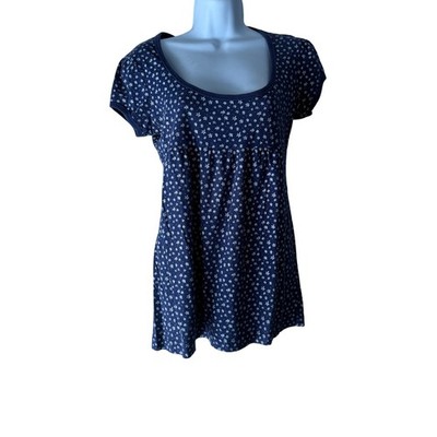 Self Esteem Y2k Navy Blue Floral Print Babydoll Tunic Top Medium Coquette Preppy
