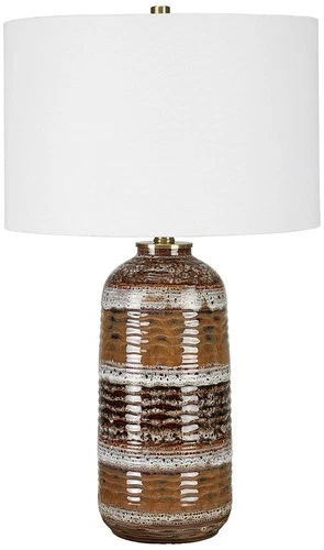 Rustic Table Lamp 26 1/2" High Multicolor Ceramic White Linen Drum Shade Bedroom - Picture 1 of 6