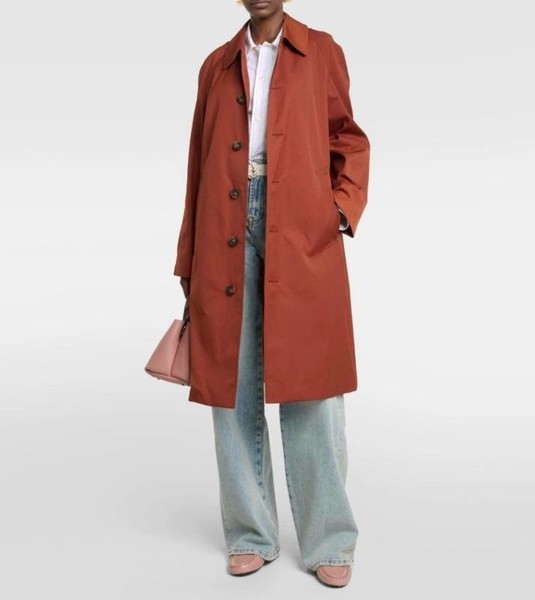 Women Mackintosh Trench Coat Orange Cotton M