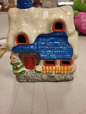 Vintage Ceramic Christmas Village House Tealight Candle Holder Lighted Decor