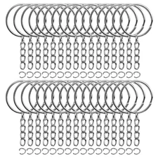 50 PC Bulk Keychains Set, Split Keychains Rings with Chain 1 Inch, Key Rings New