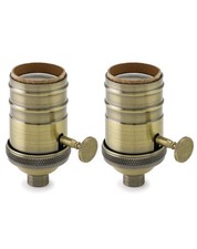 QWORK E26/E27 Lamp Socket, On/Off Vintage Rotary Turn Knob, Big, Brass