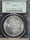 1880-S PCGS MS63 MORGAN SILVER DOLLAR $1 OGH OLD GREEN HOLDER
