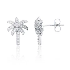 Sterling Silver Micro Pave  Hypoallergenic Palm Tree Stud Earrings