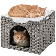 SETVSON Cat Beds Indoor Kitten House, Handwoven Rattan Cat Cave Pet Cube, Lar...