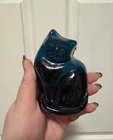 New ListingBlenko 2025 Glass Cat Critter Figurine Paperweight Cerulean Blue, 3.75"