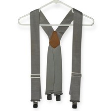 Vintage Rooster Gray Elastic Suspenders Leather Back Patch Adjustable
