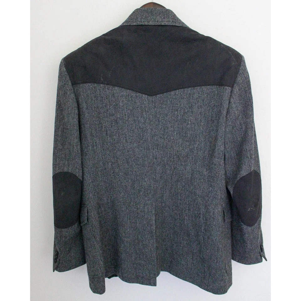 Pendleton Blazer Jacket Mens 42 Wool Herringbone Western Suede Elbow Patch *READ - Image 3 of 4