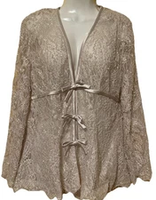 Saks Fifth Avenue Folio Collection Beaded Long Sleeve Formal Beige Blouse Sz 14